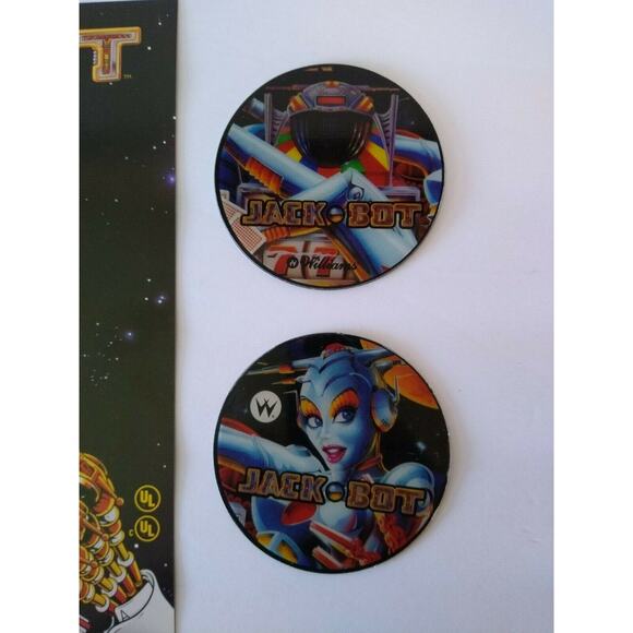 Jackbot Pinball FLYER & 2 Promos Plastic Coasters Pinbot & Bride Wife Robots NOS - Picture 4 of 5